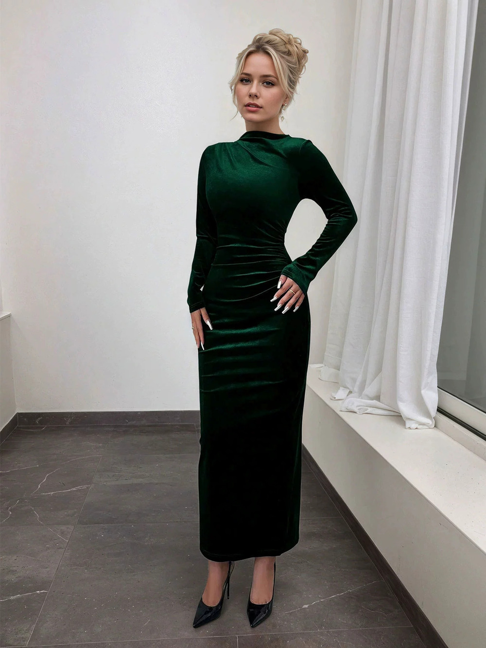 ZARA Sexy Velvet Bodycon Turtleneck Long Sleeve Dress Fall Winter